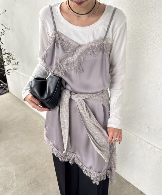 レースアシンメトリーサテンキャミソール