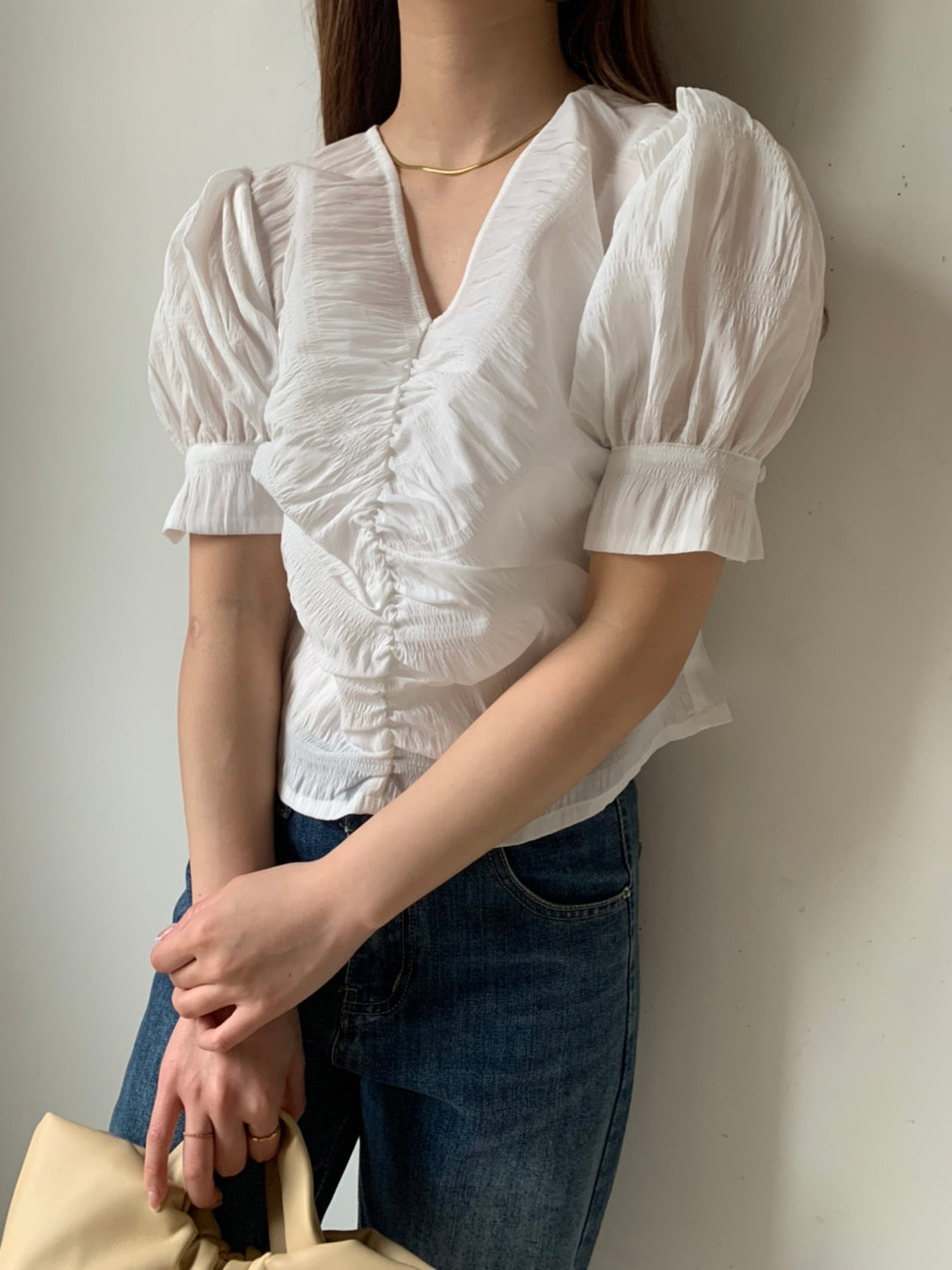 PUFF SLEEVE RUCHED BLOUSE