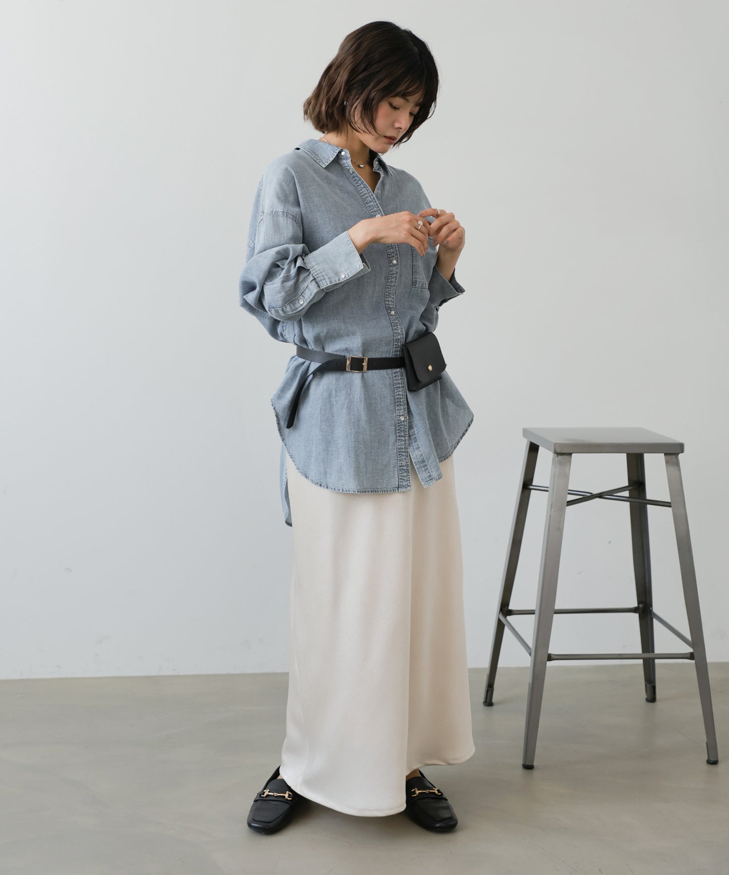 【Cセット】秋のコーデセット【シアーデニムシャツ＆シワサテンスカート】