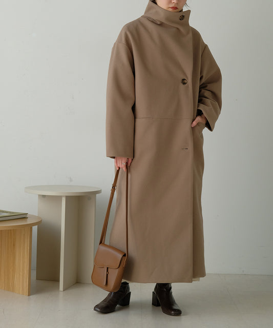 SHAWL COLLAR STAND NECK LONG COAT