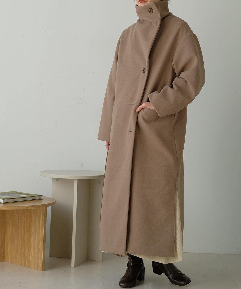 SHAWL COLLAR STAND NECK LONG COAT