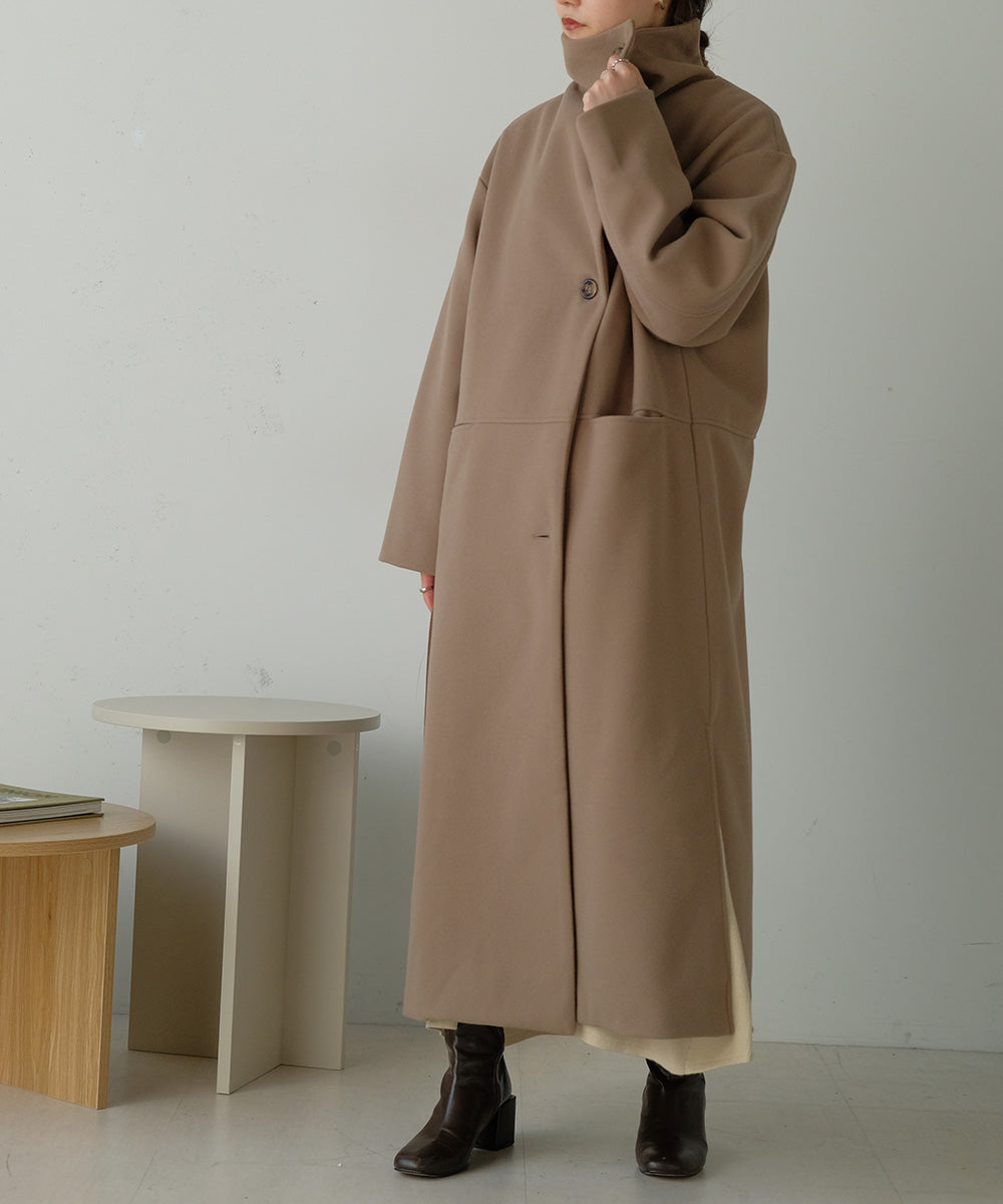 SHAWL COLLAR STAND NECK LONG COAT