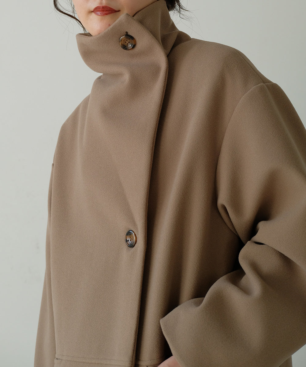 SHAWL COLLAR STAND NECK LONG COAT