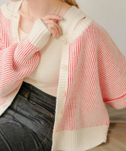 STRIPE SHORT KNIT CARDIGAN