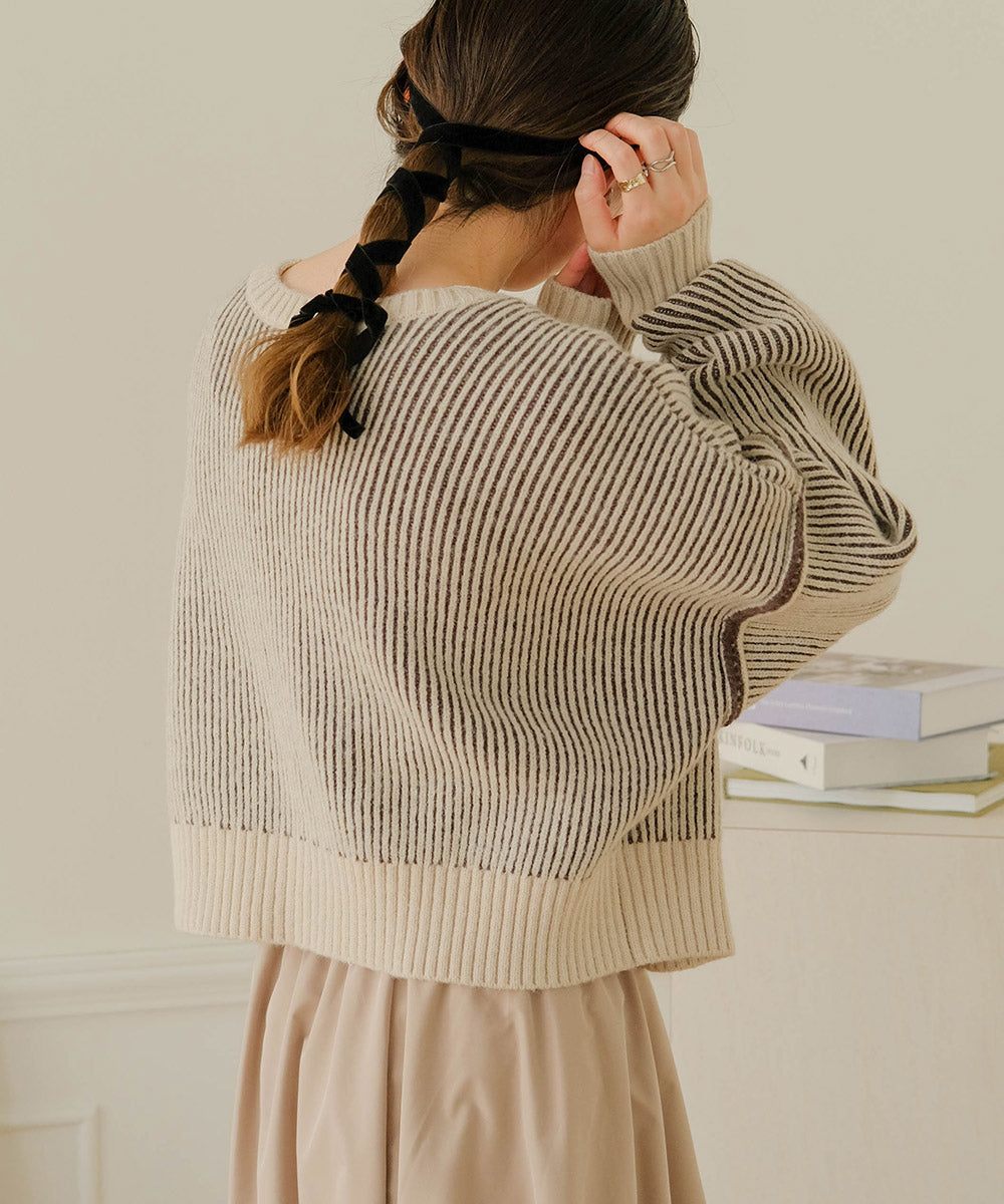 STRIPE SHORT KNIT CARDIGAN