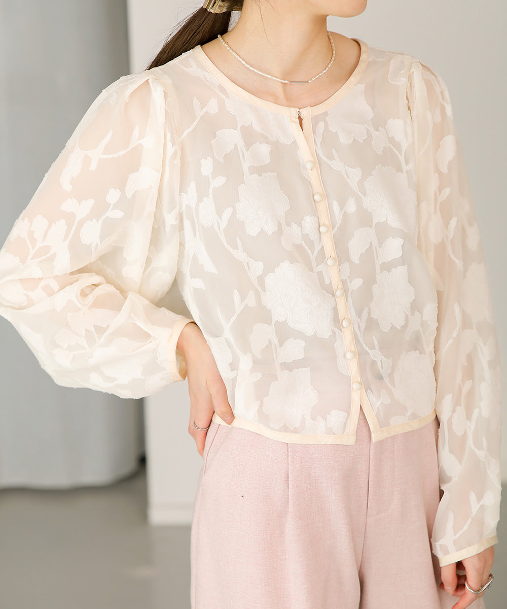 FRONT AND BACK 2WAY SHEER JACQUARD BLOUSE