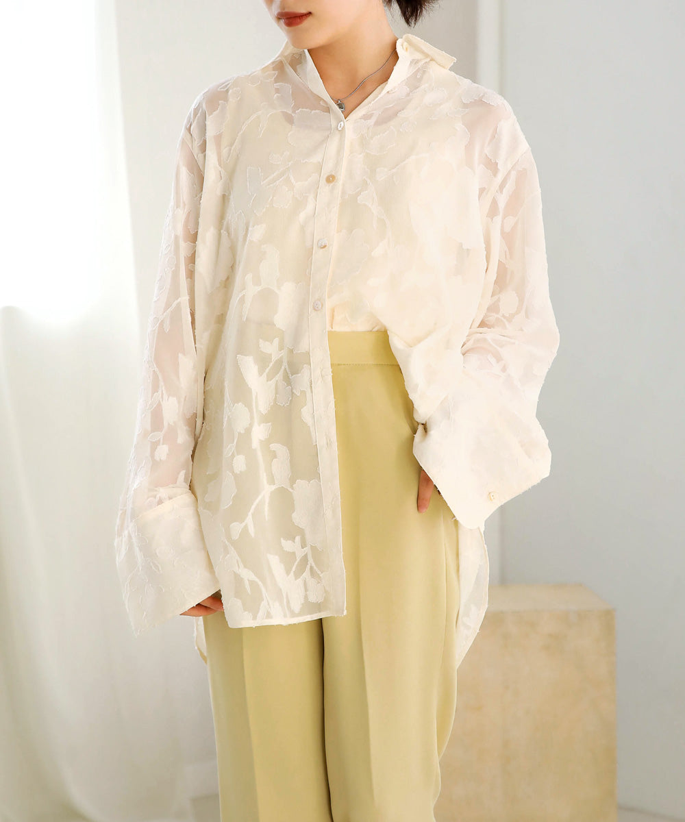 SHEER FLOWER JACQUARD BIG SHIRT