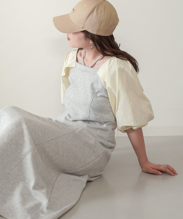 SLEEVE DIFFERENT MATERIAL FLARE ONEPIECE