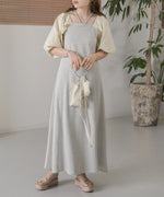 SLEEVE DIFFERENT MATERIAL FLARE ONEPIECE