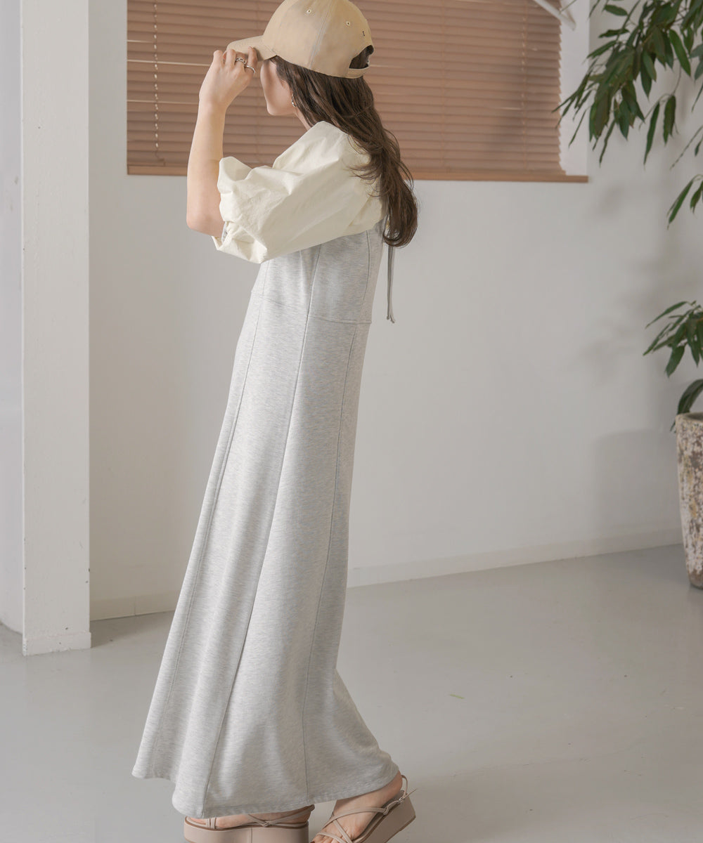 SLEEVE DIFFERENT MATERIAL FLARE ONEPIECE