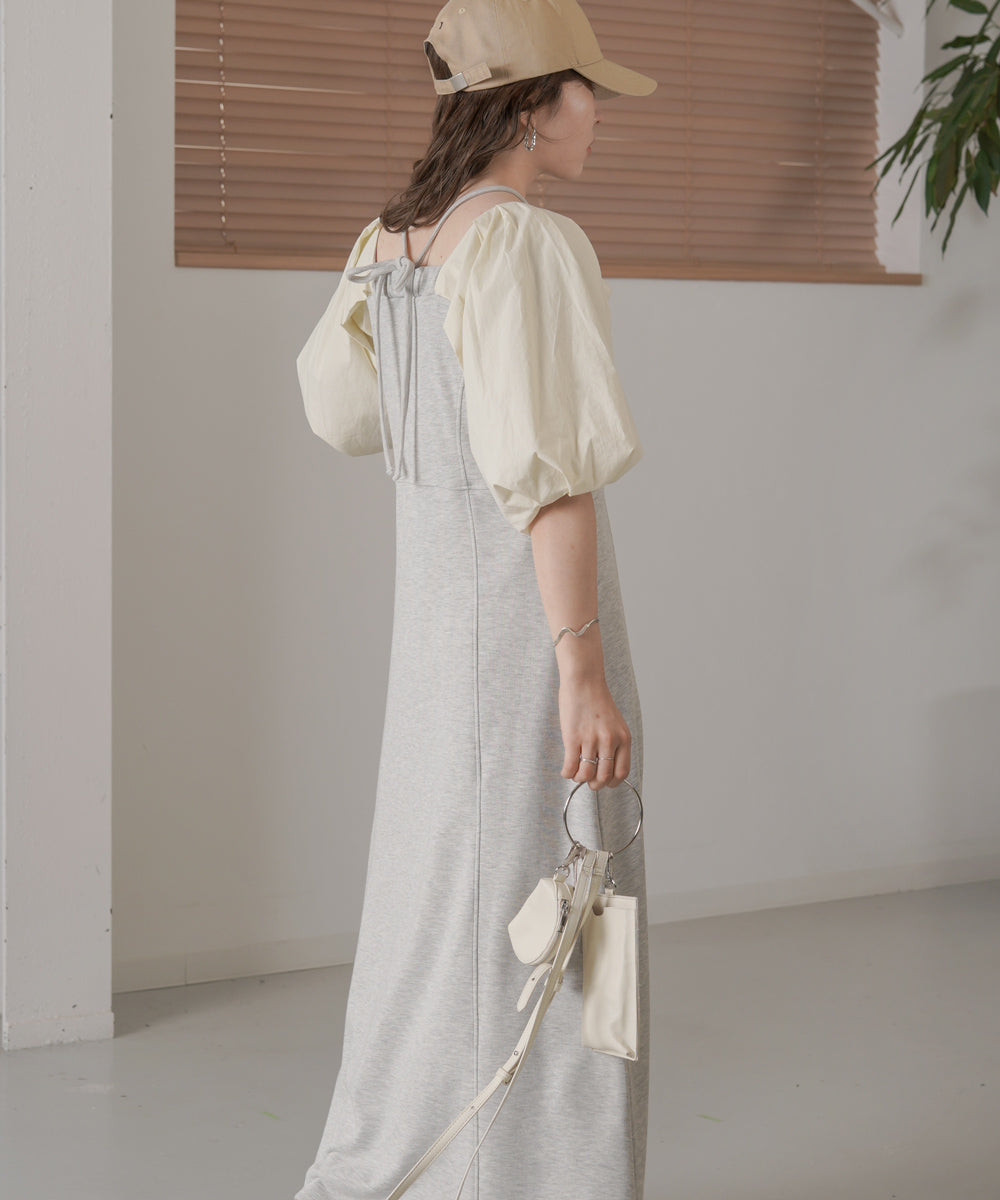 SLEEVE DIFFERENT MATERIAL FLARE ONEPIECE