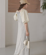 SLEEVE DIFFERENT MATERIAL FLARE ONEPIECE