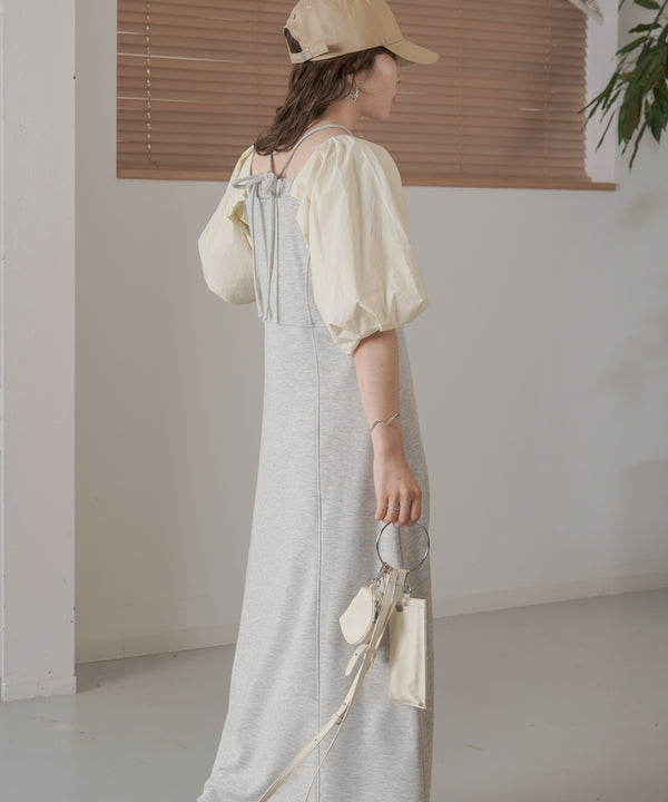 SLEEVE DIFFERENT MATERIAL FLARE ONEPIECE