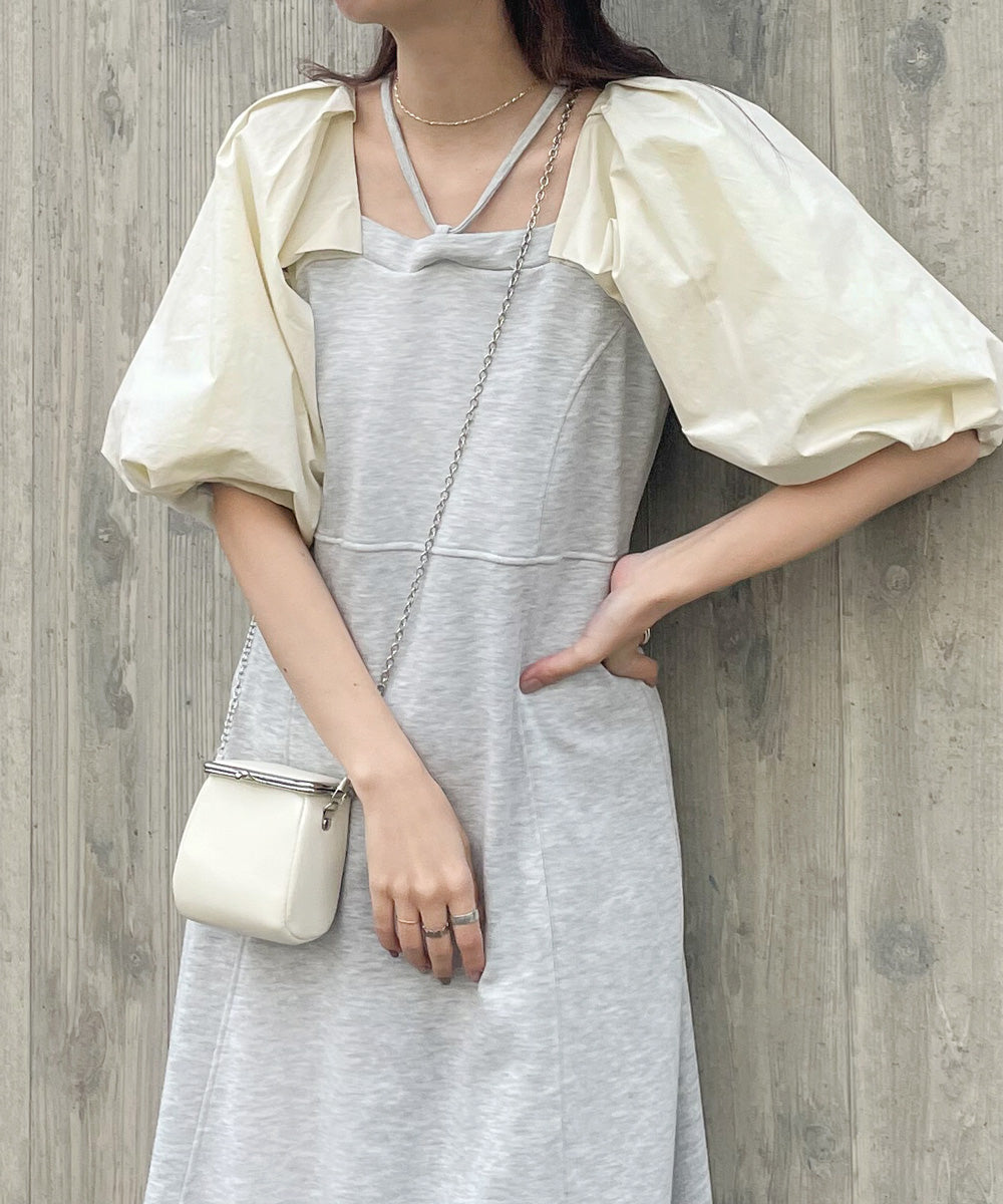 SLEEVE DIFFERENT MATERIAL FLARE ONEPIECE