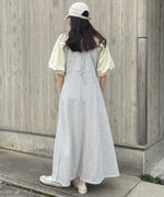 SLEEVE DIFFERENT MATERIAL FLARE ONEPIECE