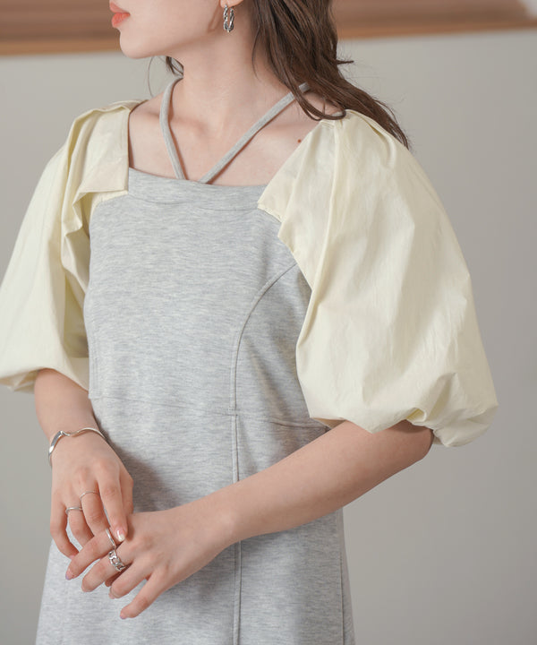 SLEEVE DIFFERENT MATERIAL FLARE ONEPIECE