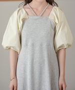 SLEEVE DIFFERENT MATERIAL FLARE ONEPIECE