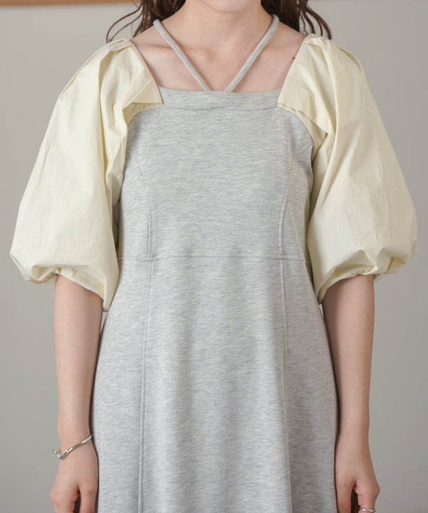 SLEEVE DIFFERENT MATERIAL FLARE ONEPIECE