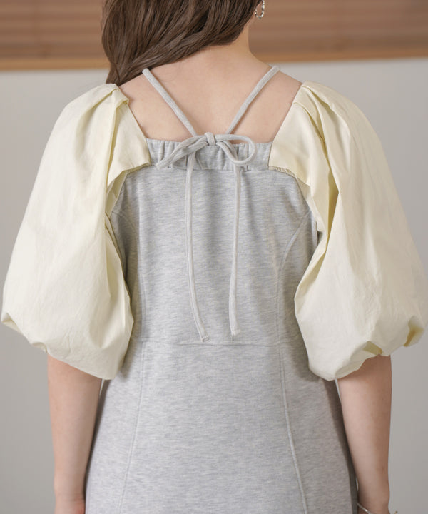 SLEEVE DIFFERENT MATERIAL FLARE ONEPIECE