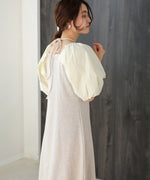SLEEVE DIFFERENT MATERIAL FLARE ONEPIECE