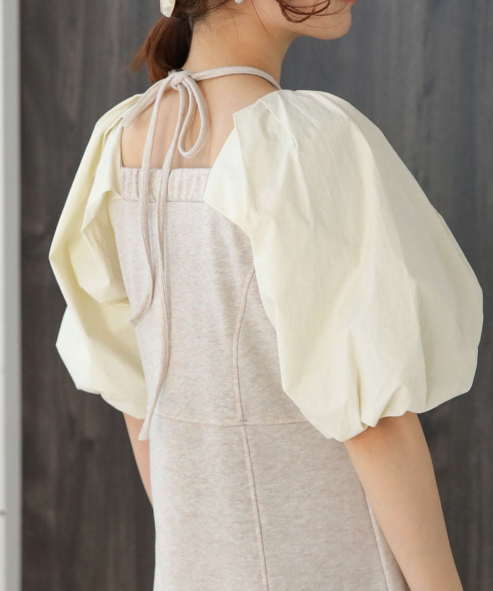 SLEEVE DIFFERENT MATERIAL FLARE ONEPIECE