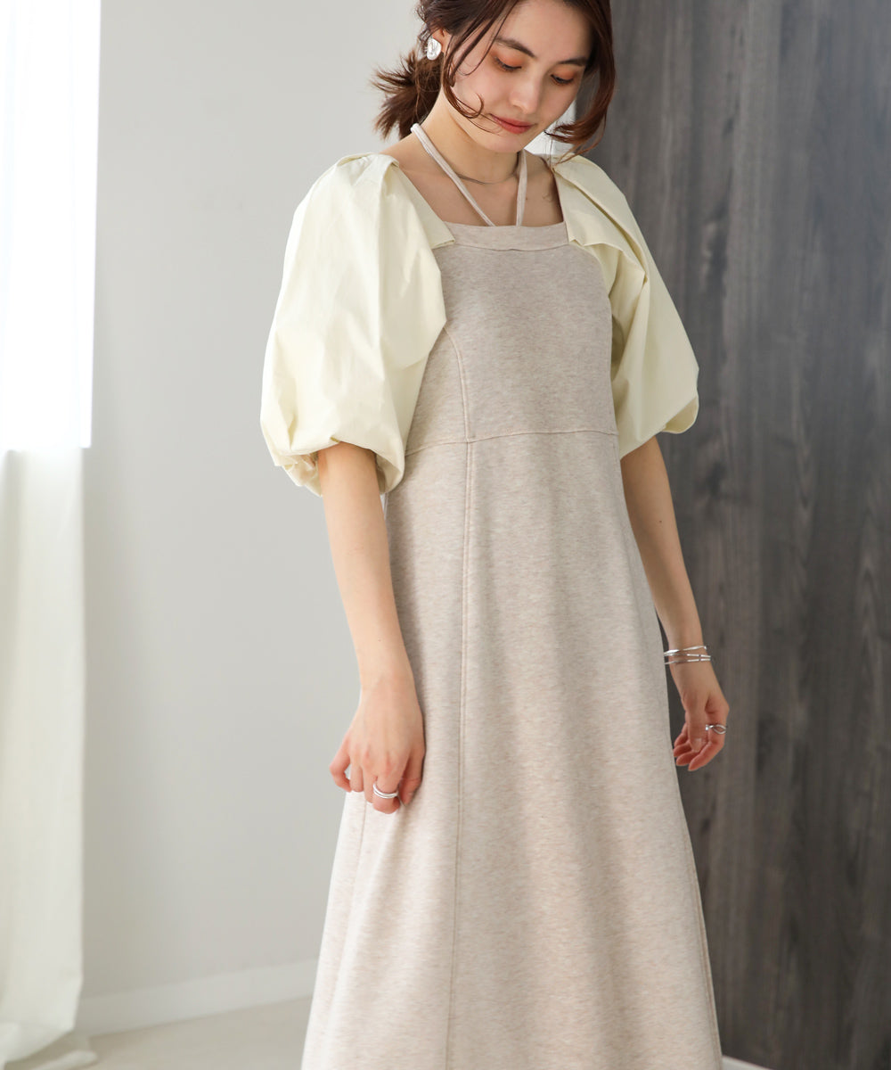 SLEEVE DIFFERENT MATERIAL FLARE ONEPIECE