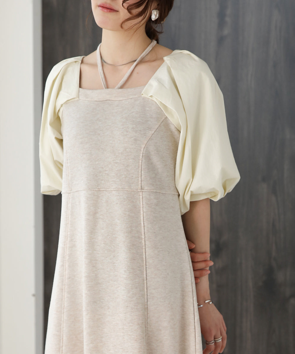 SLEEVE DIFFERENT MATERIAL FLARE ONEPIECE