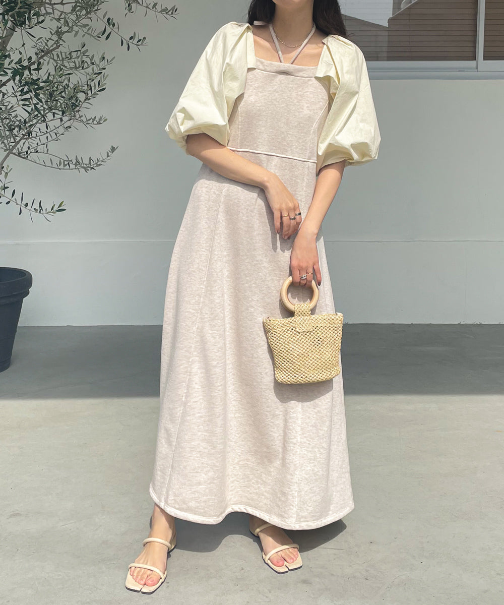 SLEEVE DIFFERENT MATERIAL FLARE ONEPIECE