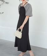 SLEEVE DIFFERENT MATERIAL FLARE ONEPIECE