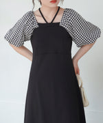 SLEEVE DIFFERENT MATERIAL FLARE ONEPIECE