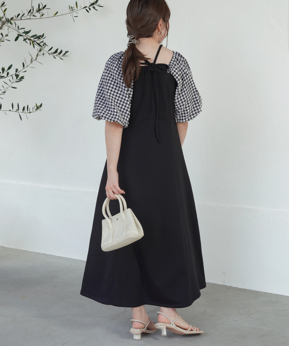 SLEEVE DIFFERENT MATERIAL FLARE ONEPIECE