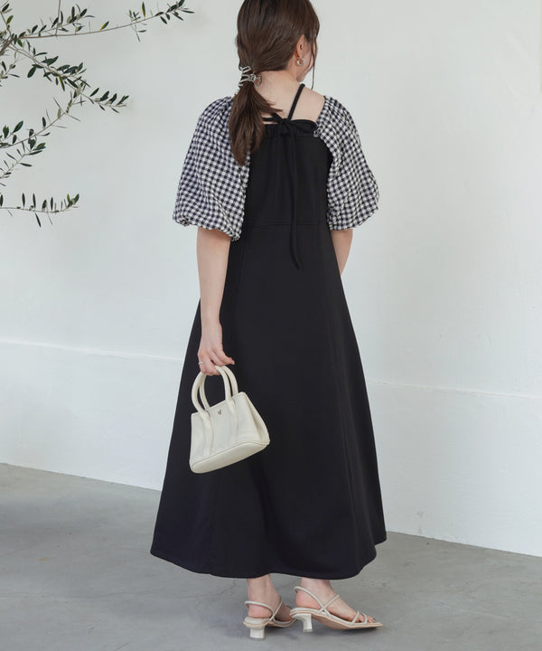 SLEEVE DIFFERENT MATERIAL FLARE ONEPIECE