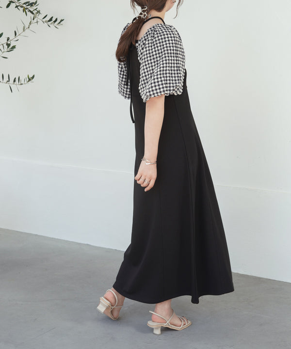 SLEEVE DIFFERENT MATERIAL FLARE ONEPIECE