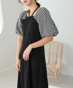 SLEEVE DIFFERENT MATERIAL FLARE ONEPIECE