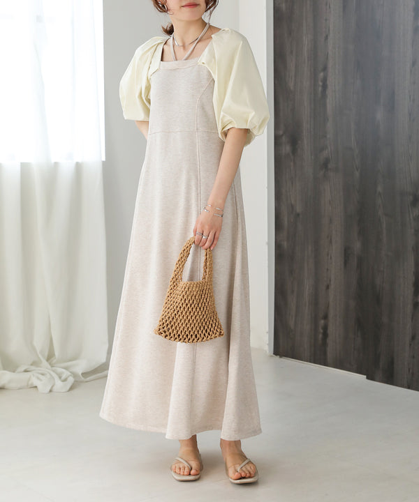 SLEEVE DIFFERENT MATERIAL FLARE ONEPIECE