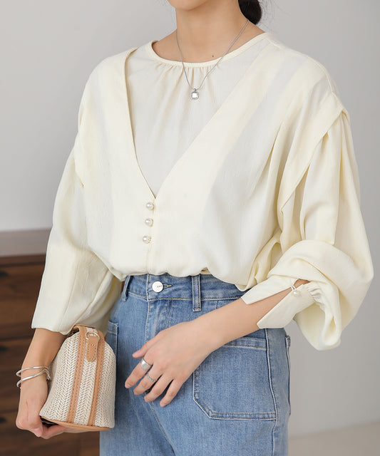 PEARL BUTTON LAYERED BLOUSE