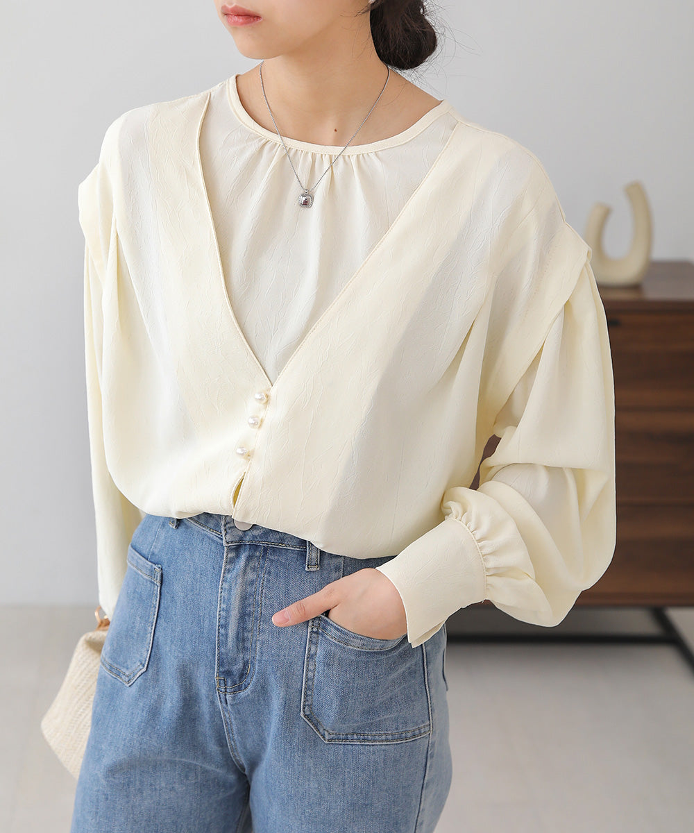 PEARL BUTTON LAYERED BLOUSE
