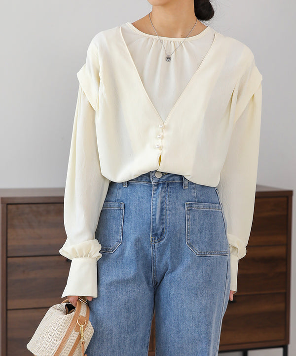 PEARL BUTTON LAYERED BLOUSE