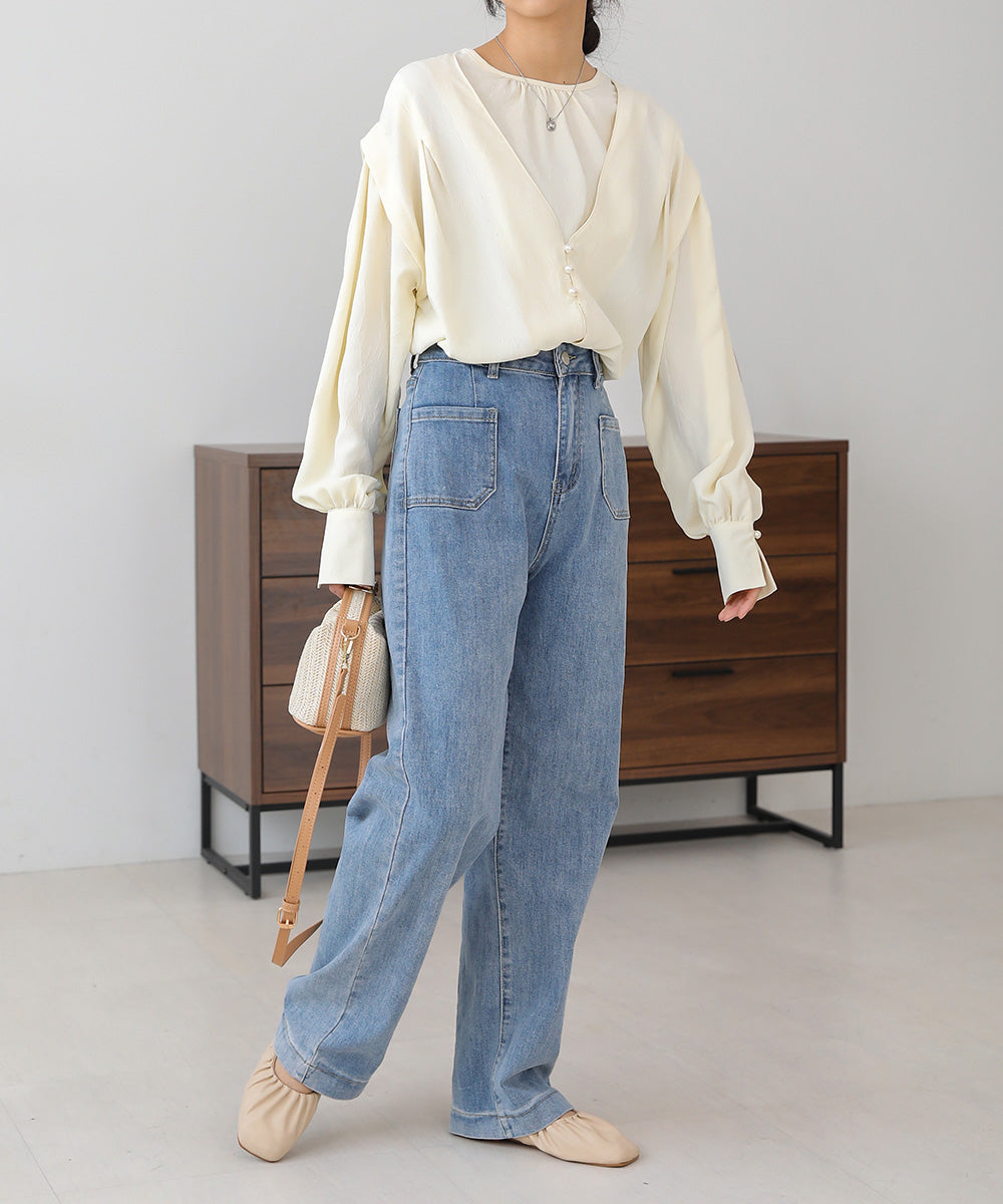 PEARL BUTTON LAYERED BLOUSE