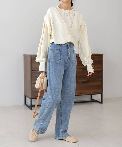 PEARL BUTTON LAYERED BLOUSE