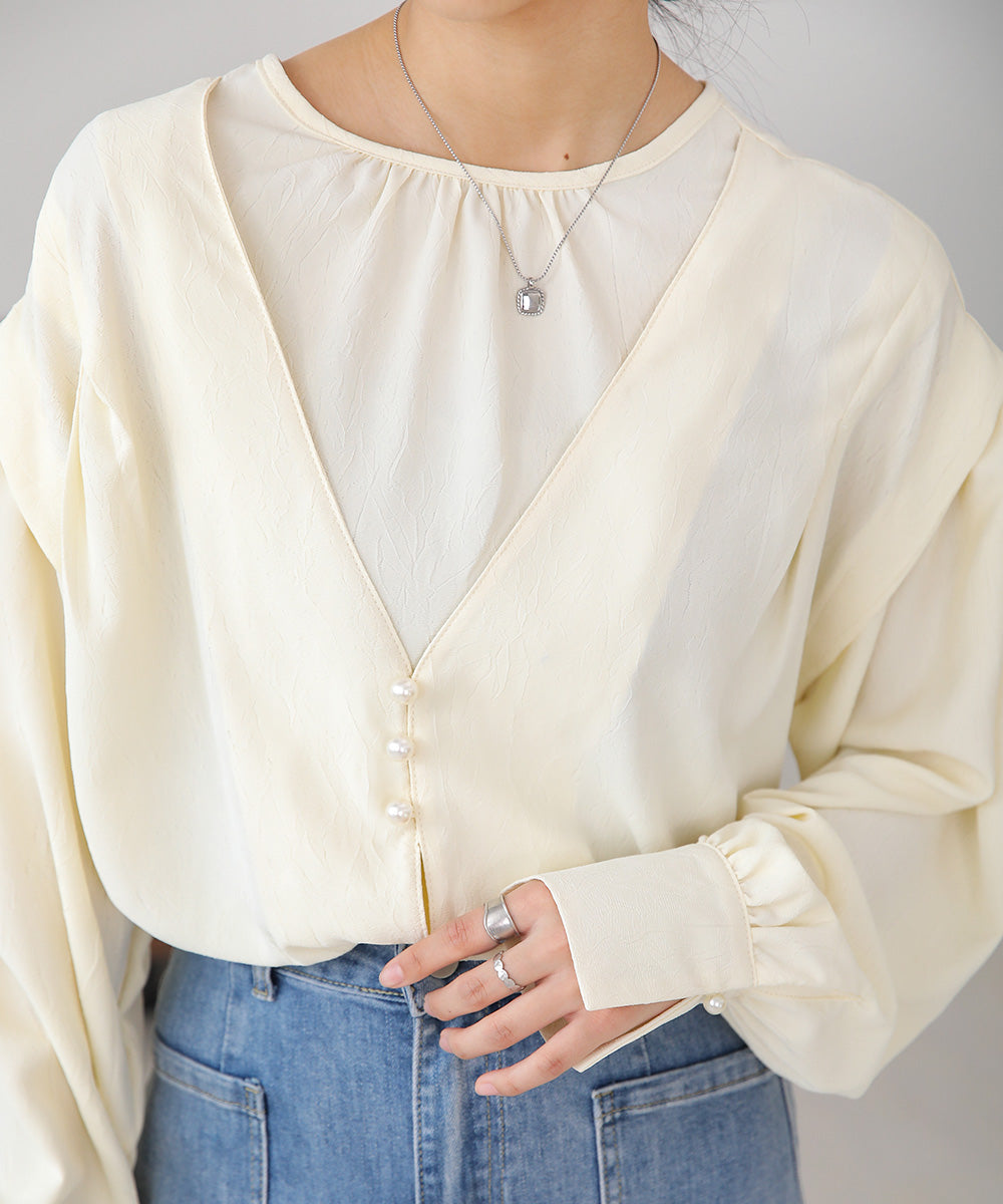 PEARL BUTTON LAYERED BLOUSE