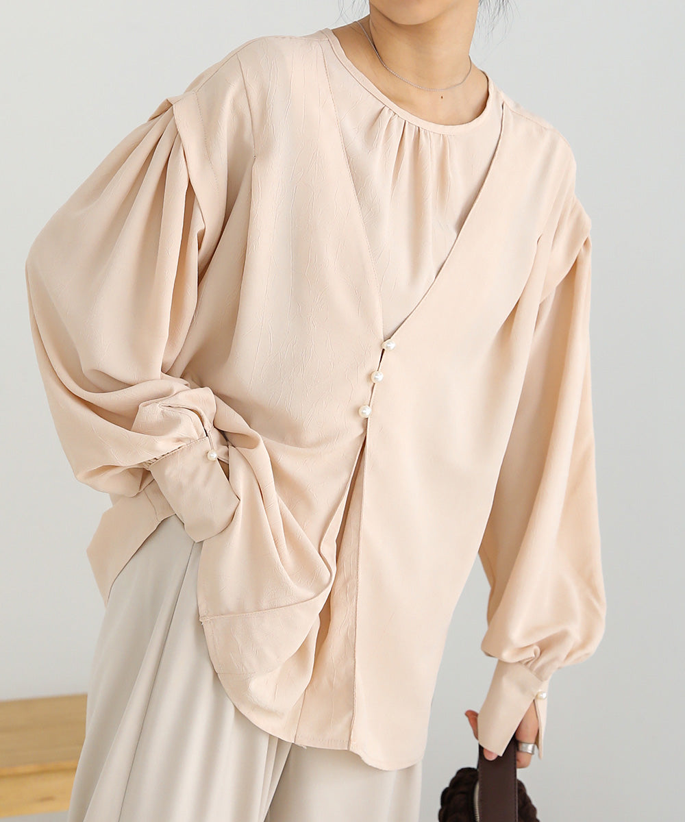 PEARL BUTTON LAYERED BLOUSE
