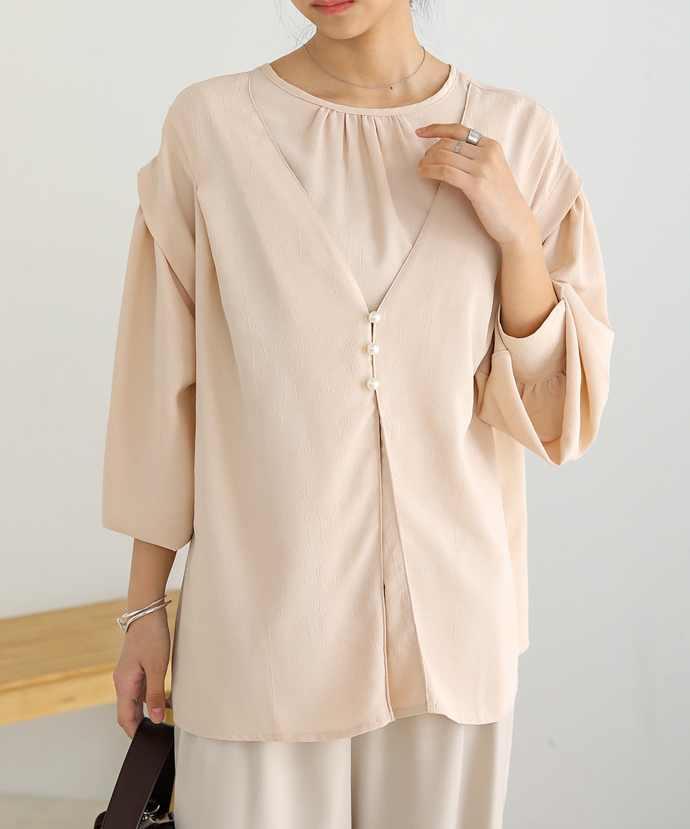 PEARL BUTTON LAYERED BLOUSE