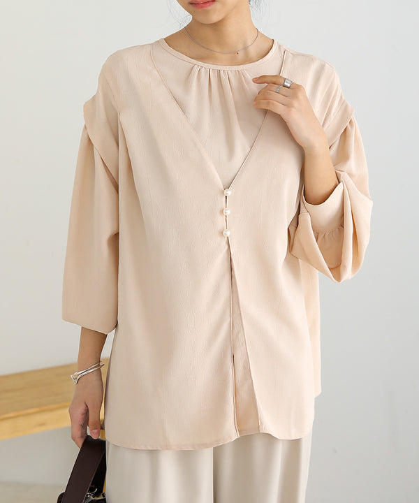 PEARL BUTTON LAYERED BLOUSE