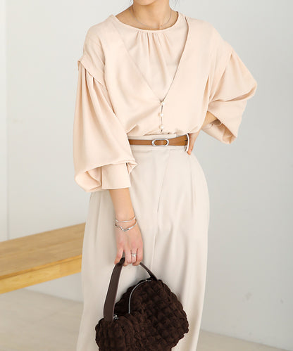 PEARL BUTTON LAYERED BLOUSE