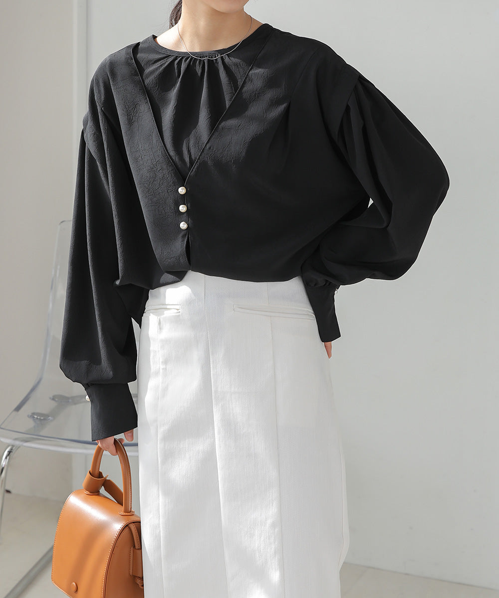 PEARL BUTTON LAYERED BLOUSE