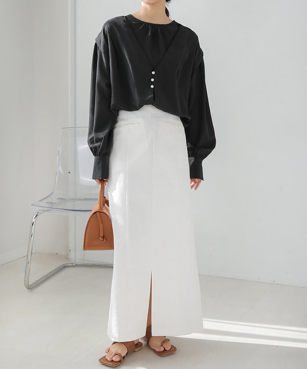 PEARL BUTTON LAYERED BLOUSE
