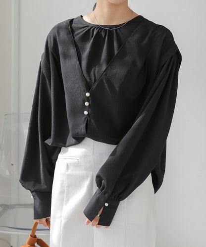 PEARL BUTTON LAYERED BLOUSE