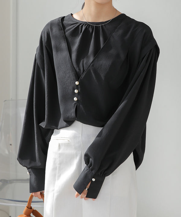 PEARL BUTTON LAYERED BLOUSE