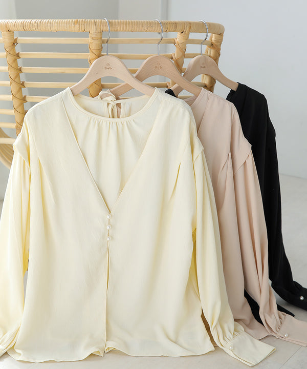 PEARL BUTTON LAYERED BLOUSE
